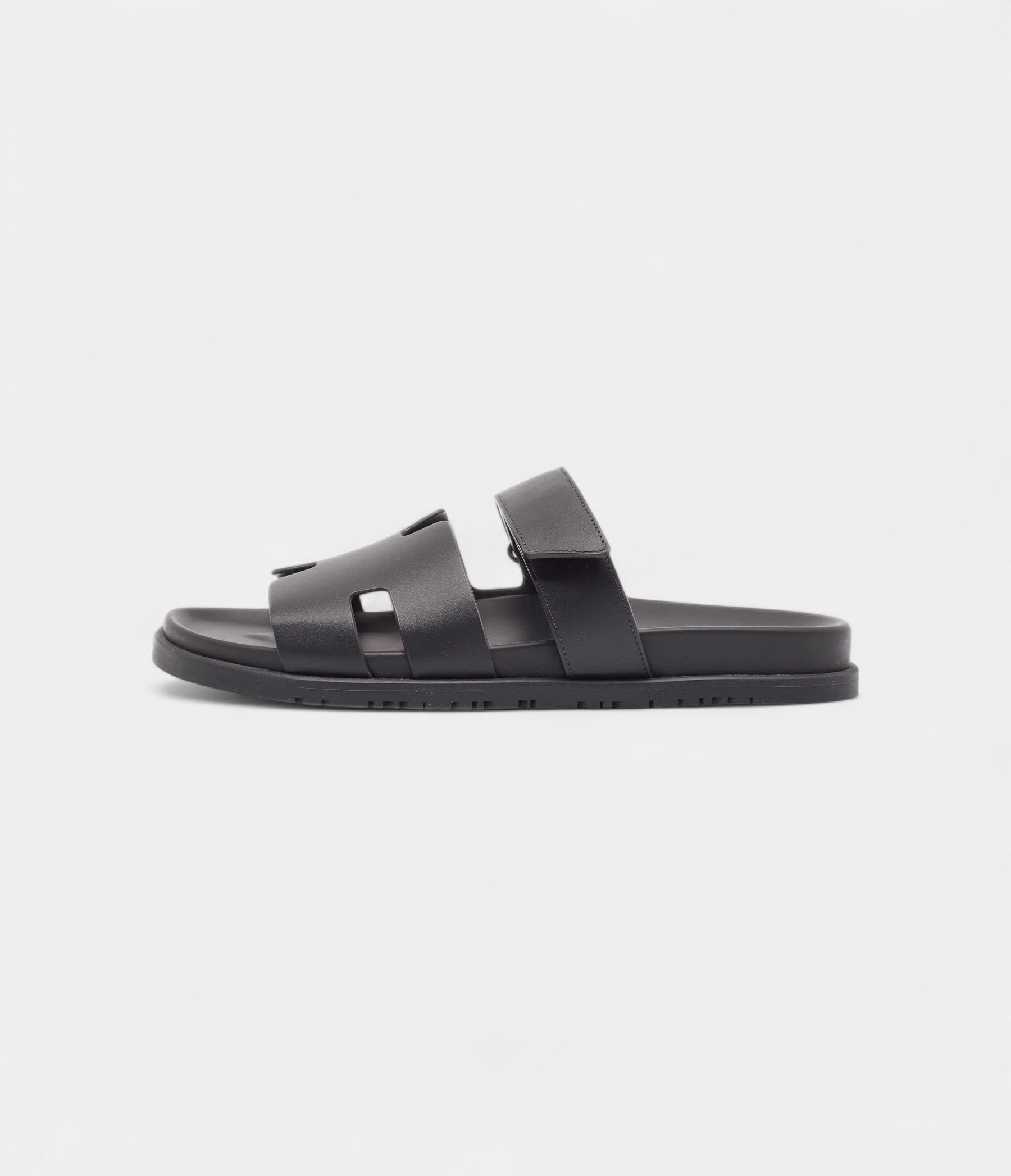 Hermes Black Leather Chypre Sandals 45.5 EU