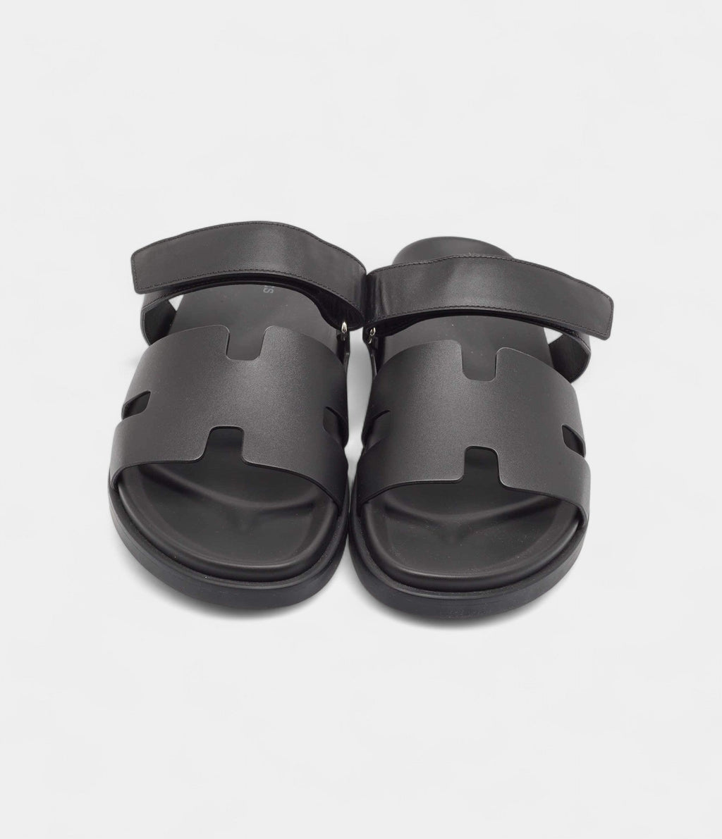 Hermes Black Leather Chypre Sandals 45.5 EU
