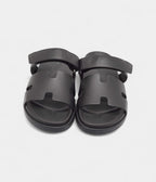 Hermes Black Leather Chypre Sandals 45.5 EU