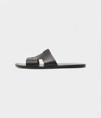 Hermes Black Leather Izmir Flat Slides 44 EU