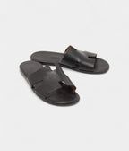 Hermes Black Leather Izmir Flat Slides 44 EU