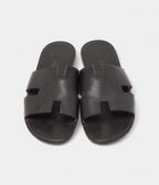 Hermes Black Leather Izmir Flat Slides 44 EU