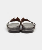 Hermes Black Leather Izmir Flat Slides 44 EU