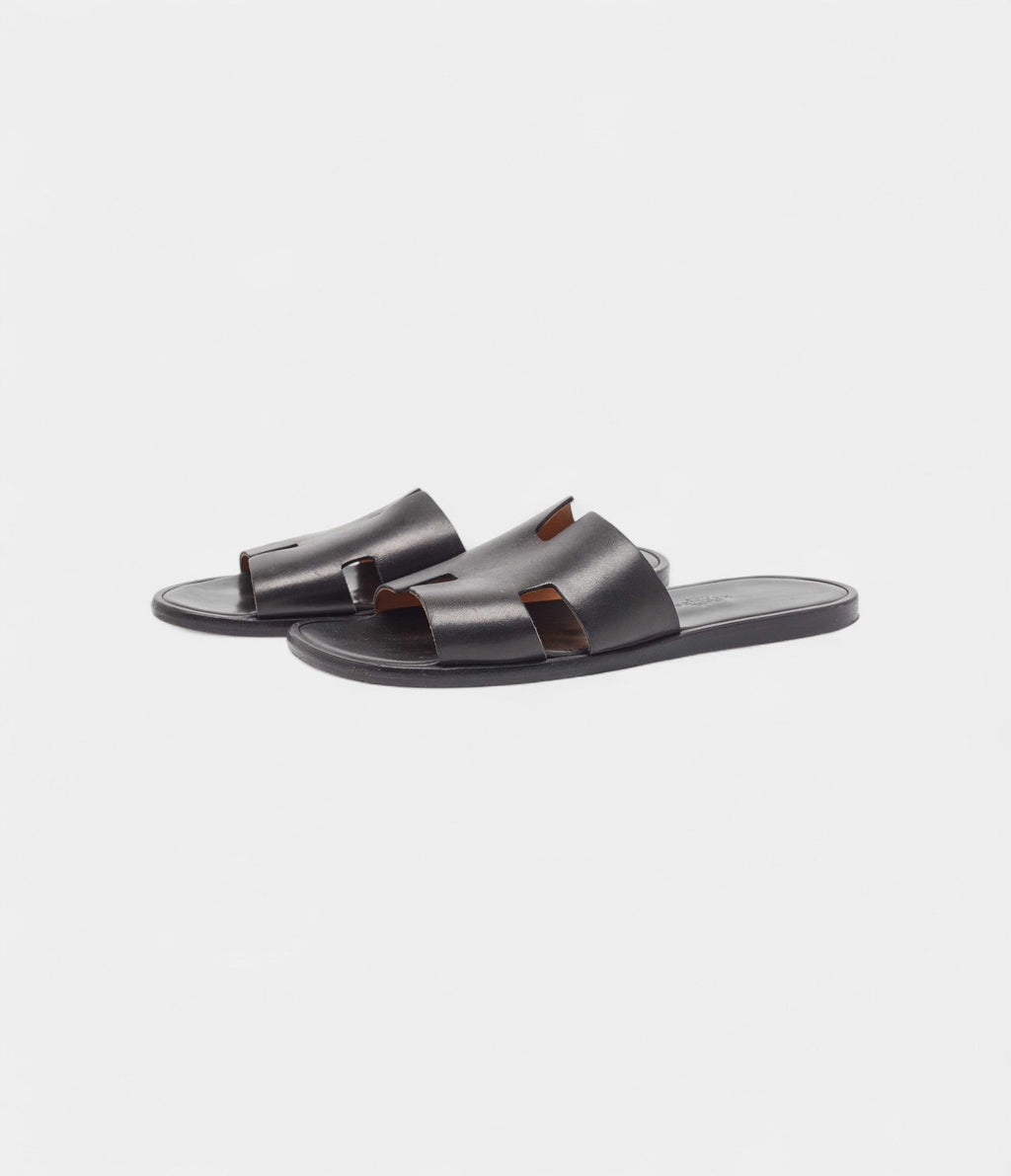 Hermes Black Leather Izmir Sandals 41 EU