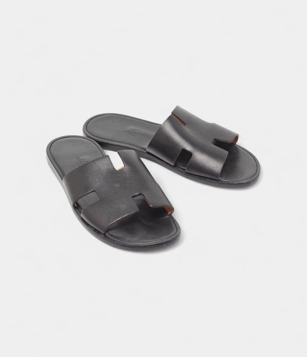 Hermes Black Leather Izmir Sandals 41 EU