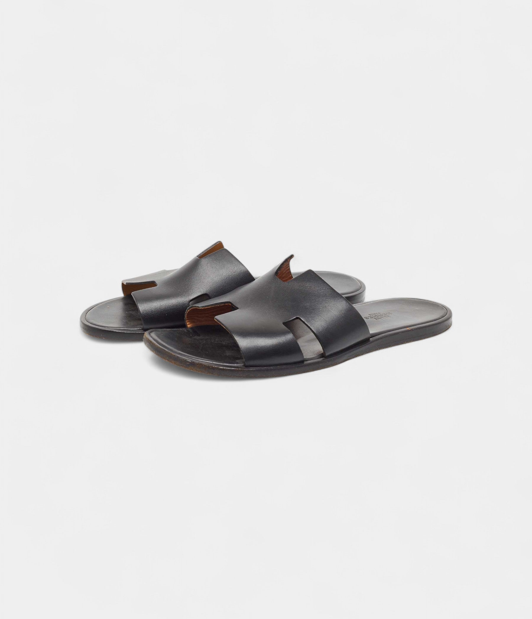 Hermes Black Leather Izmir Sandals 43 EU