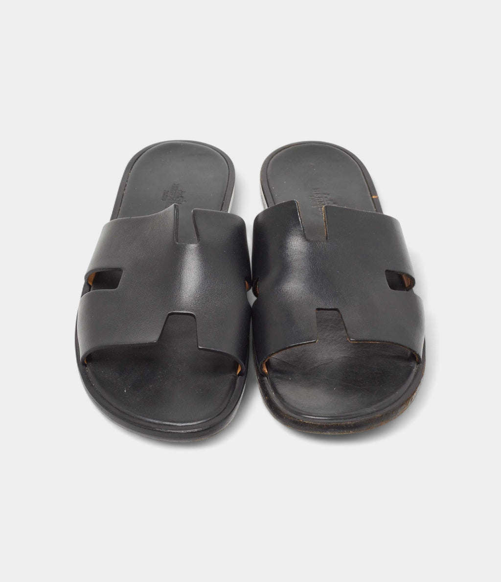 Hermes Black Leather Izmir Sandals 43 EU