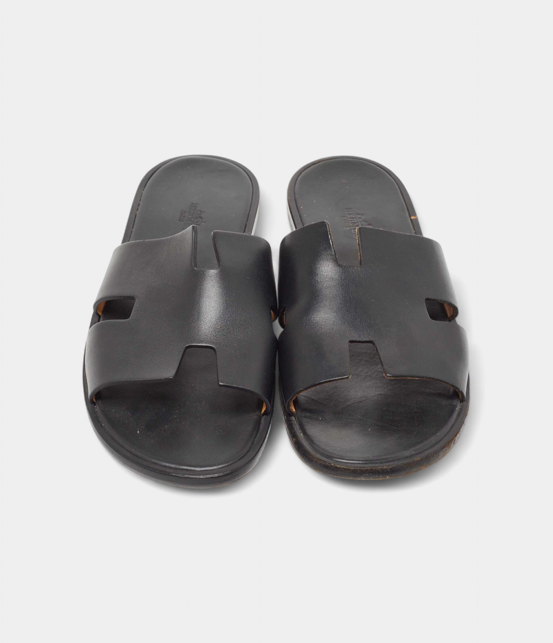 Hermes Black Leather Izmir Sandals 43 EU
