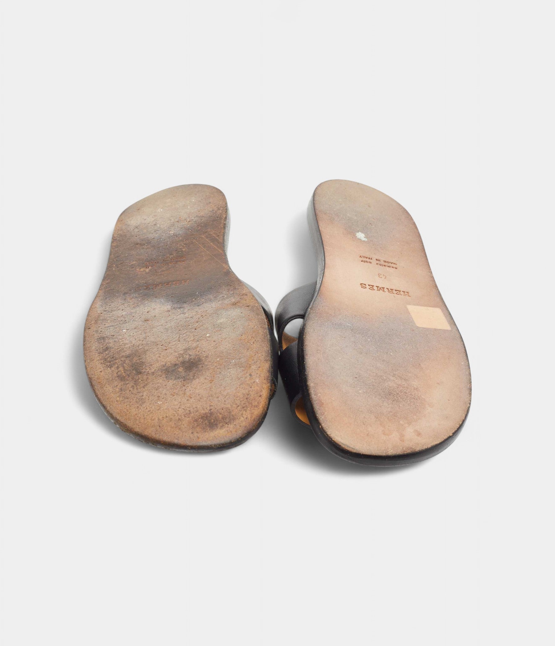 Hermes Black Leather Izmir Sandals 43 EU