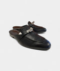HMBlack Leather Oz Mules with Palladium Hardware