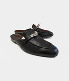 HMBlack Leather Oz Mules with Palladium Hardware