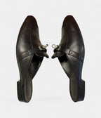 HMBlack Leather Oz Mules with Palladium Hardware