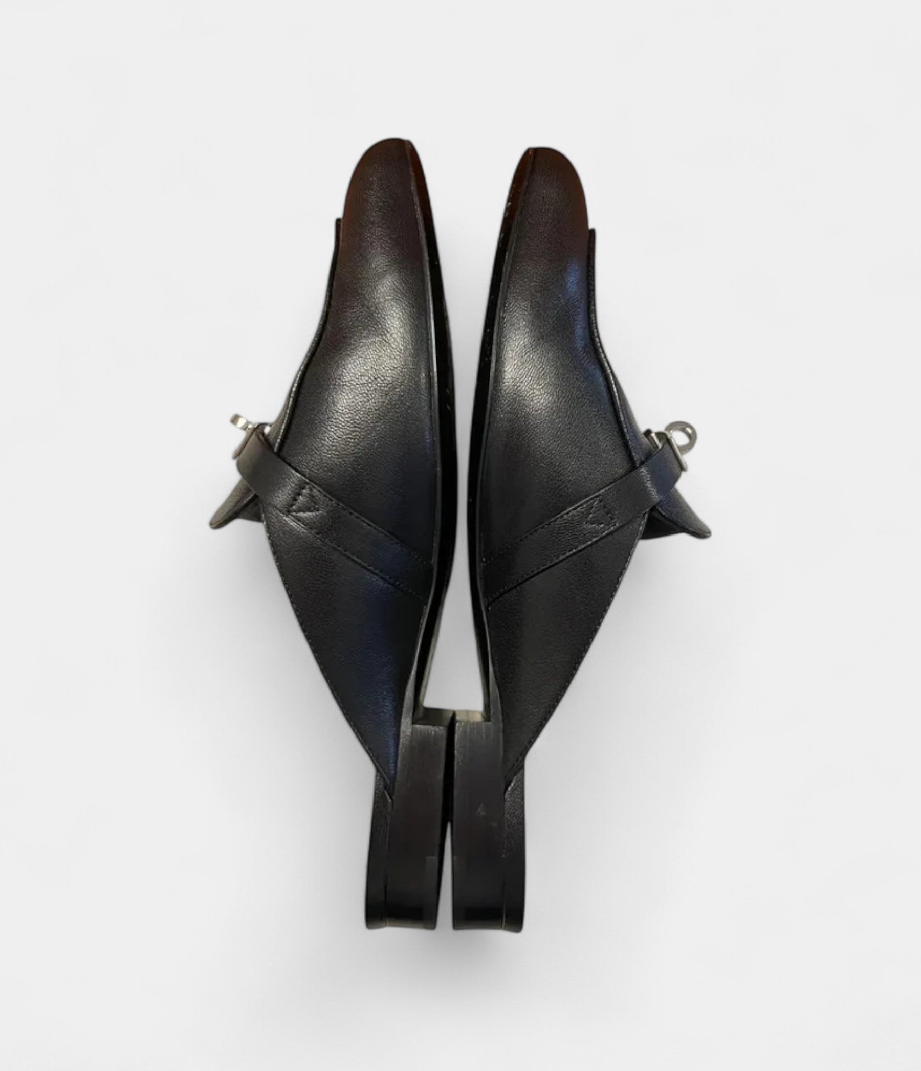 HMBlack Leather Oz Mules with Palladium Hardware