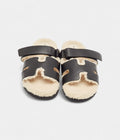 Hermes Black Leather and Shearling Fur Lined Chypre Sandals 45.5 EU