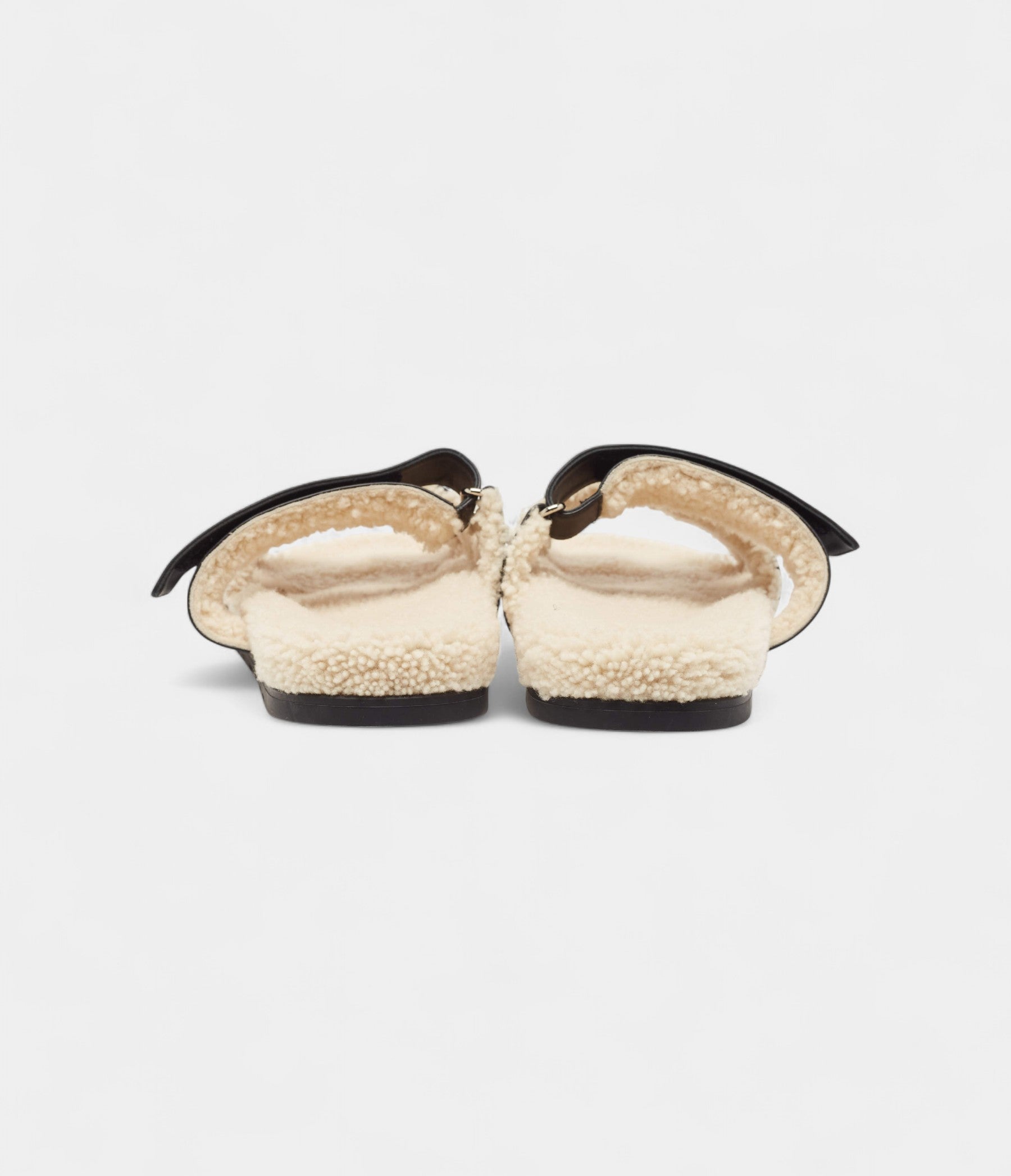 Hermes Black Leather and Shearling Fur Lined Chypre Sandals 45.5 EU