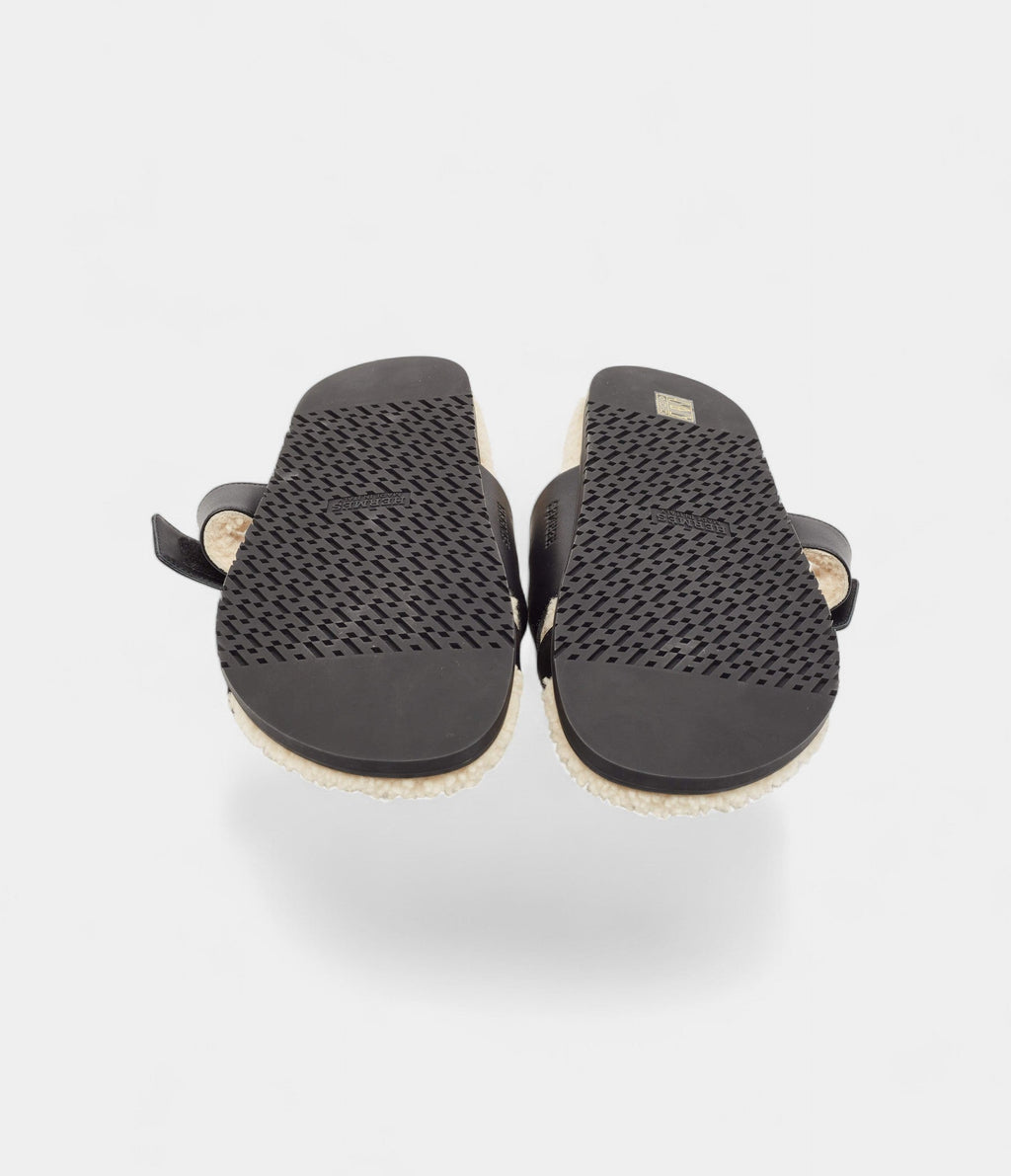 Hermes Black Leather and Shearling Fur Lined Chypre Sandals 45.5 EU