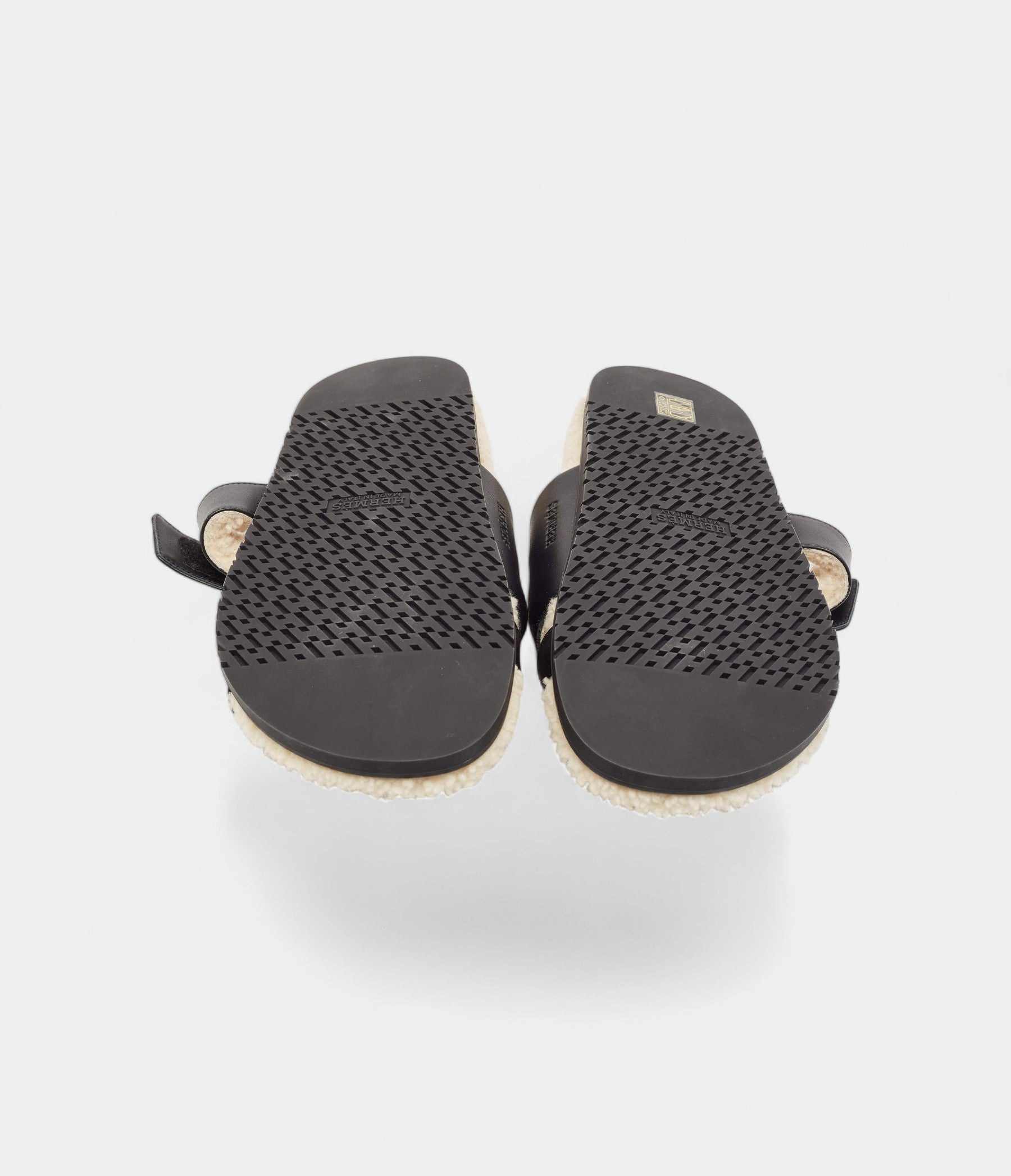Hermes Black Leather and Shearling Fur Lined Chypre Sandals 45.5 EU