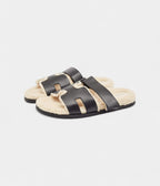 Hermes Black Leather and Shearling Fur Lined Chypre Sandals 45.5 EU