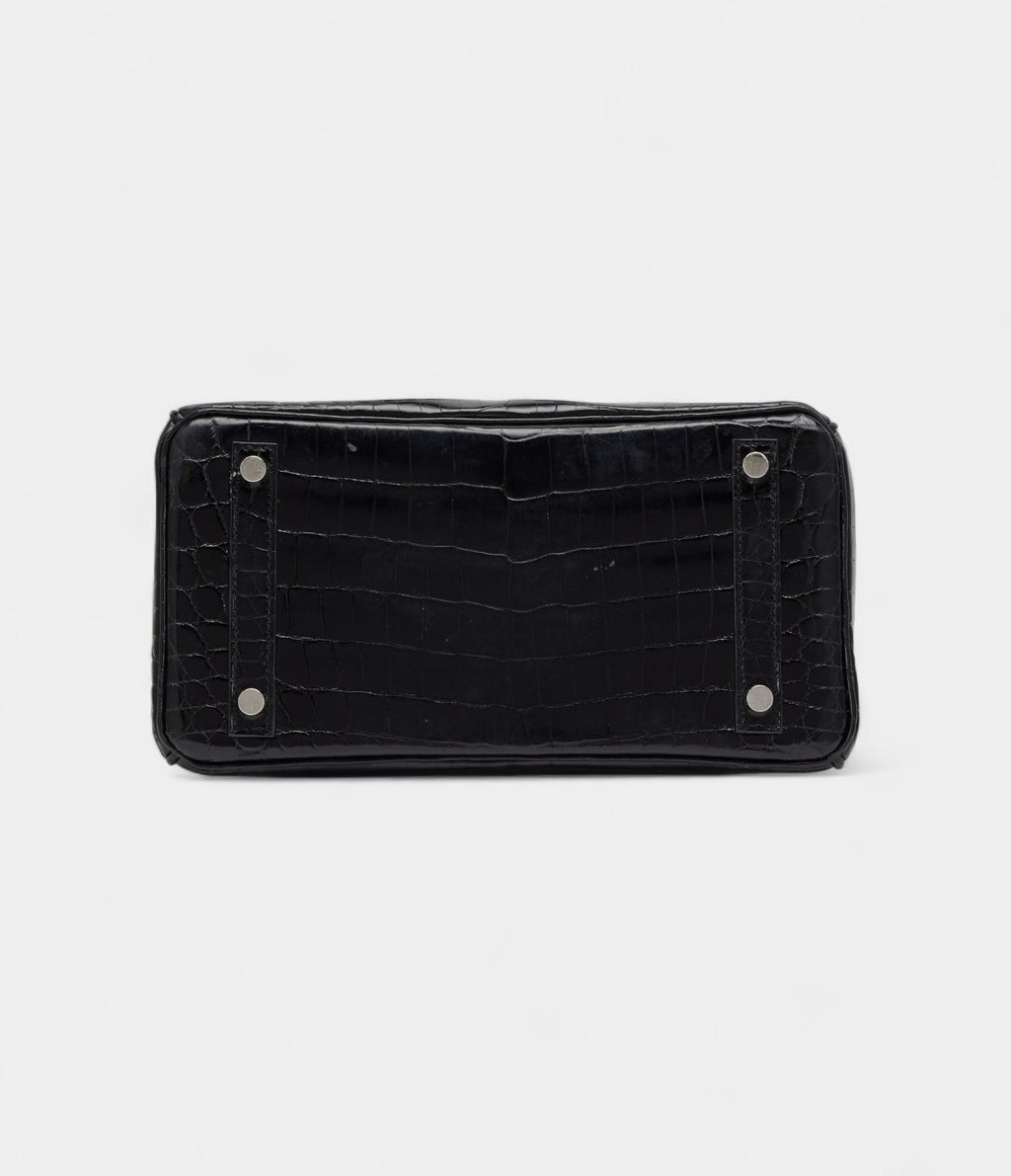 HMBlack Shiny Niloticus Crocodile BK 25 Palladium Hardware