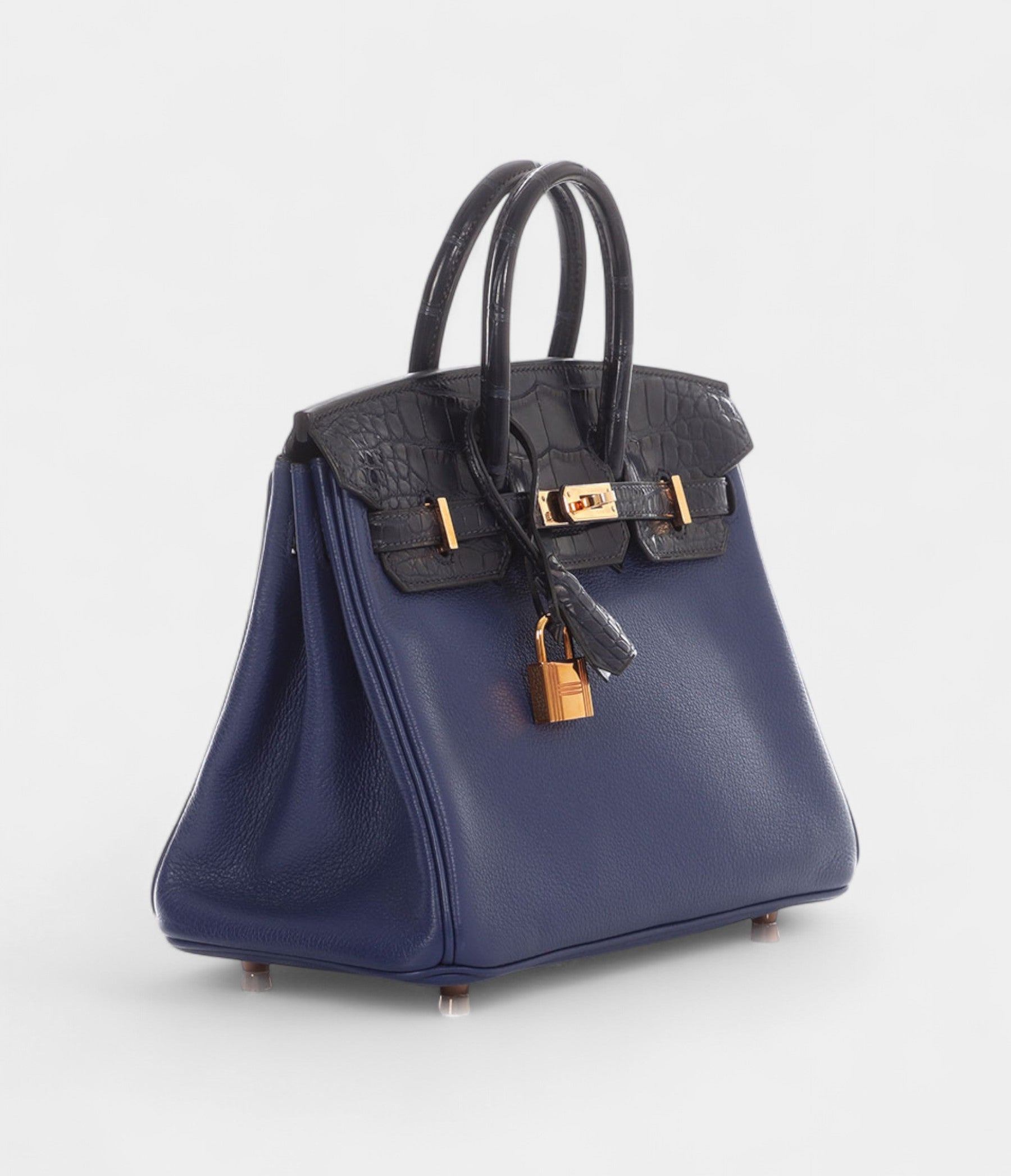 HMBleu Saphir Novillo and Bleu Marine Matte Alligator BK Touch 25 Rose Gold Hardware