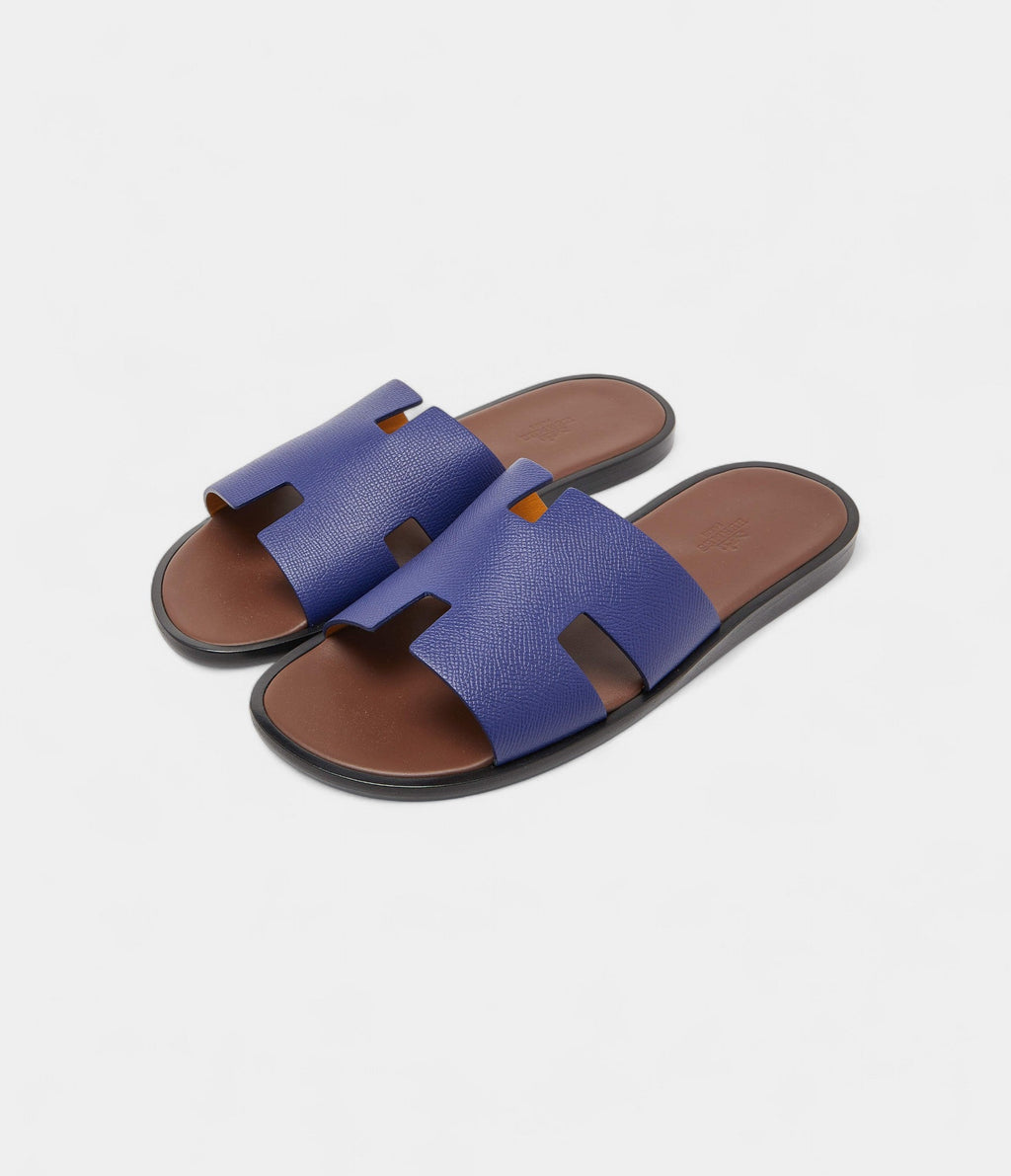 Hermes Blue Leather Izmir Flat Sandals 42 EU