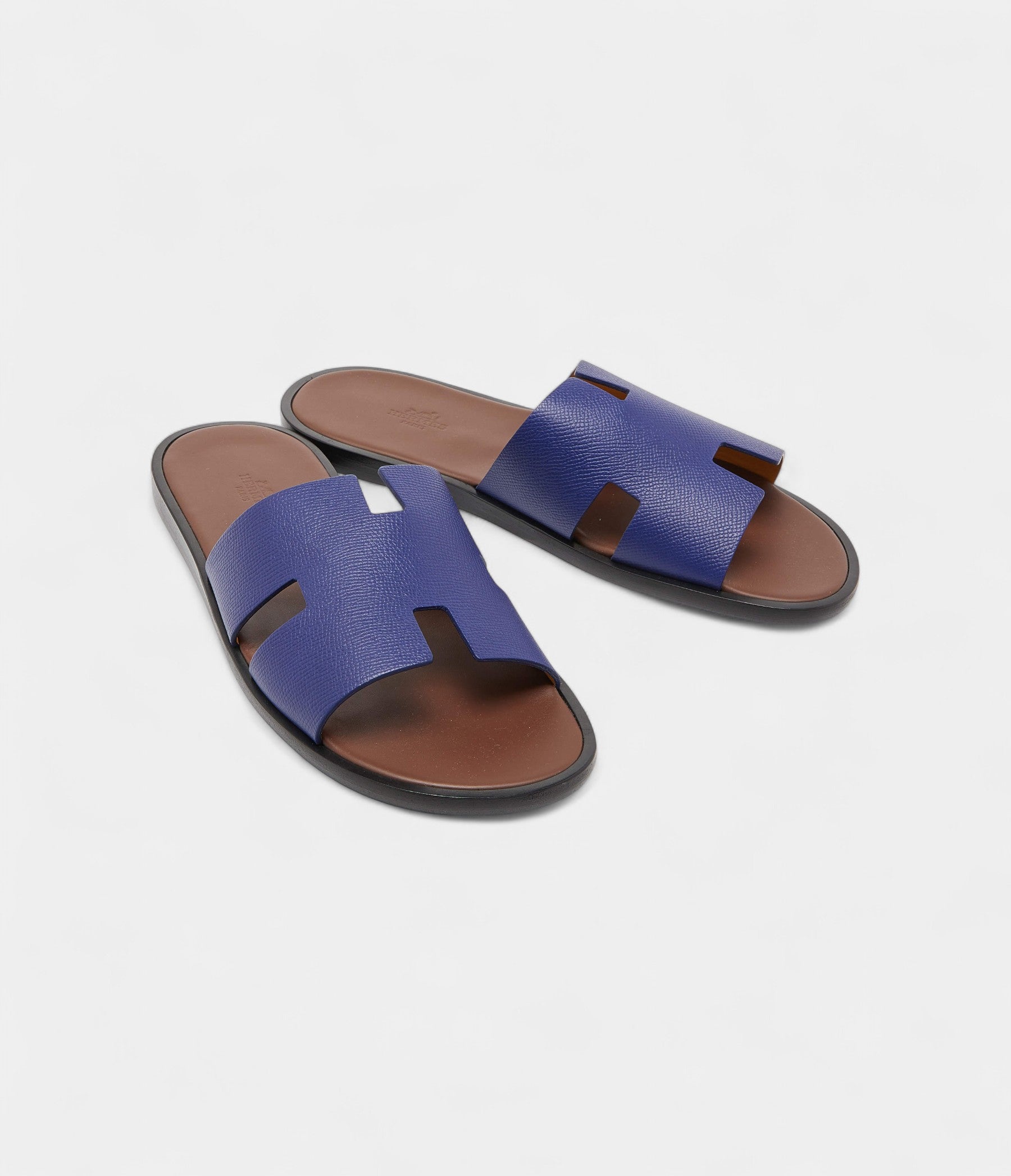 Hermes Blue Leather Izmir Flat Sandals 42 EU