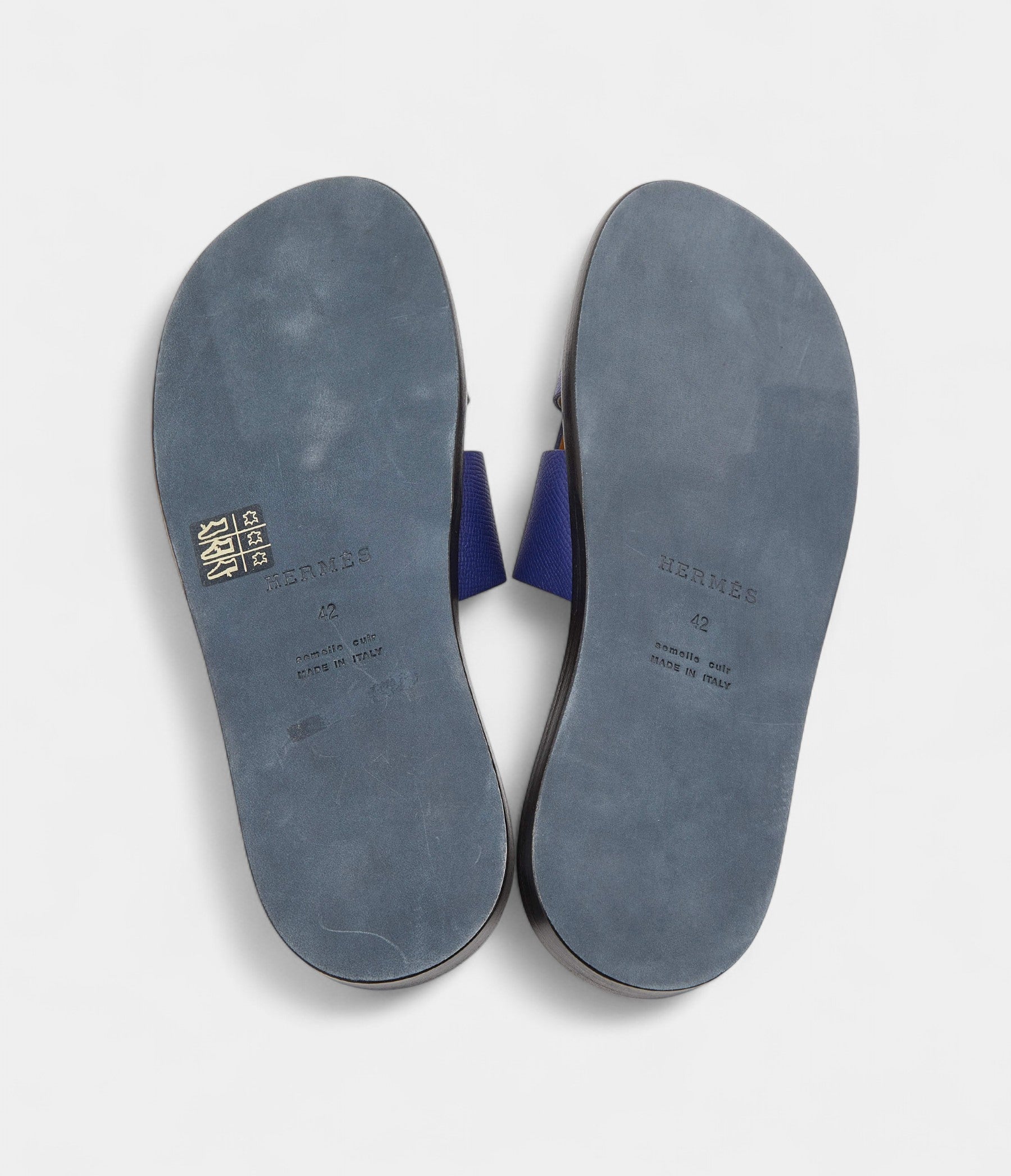Hermes Blue Leather Izmir Flat Sandals 42 EU