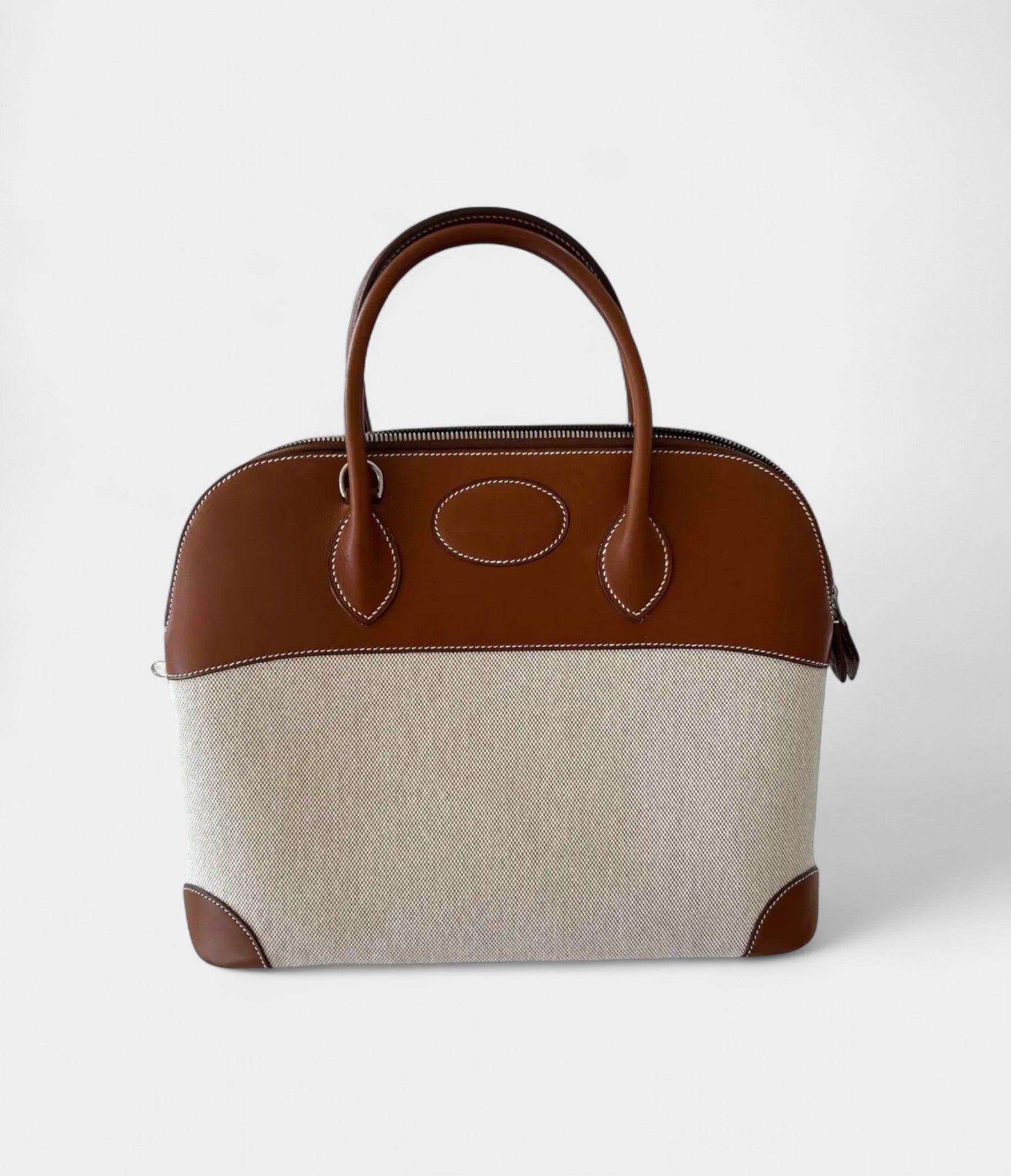 HMBolide 1923 30 Bag in Toile and Brown Leather – Handmade Canvas & Leather Handbag