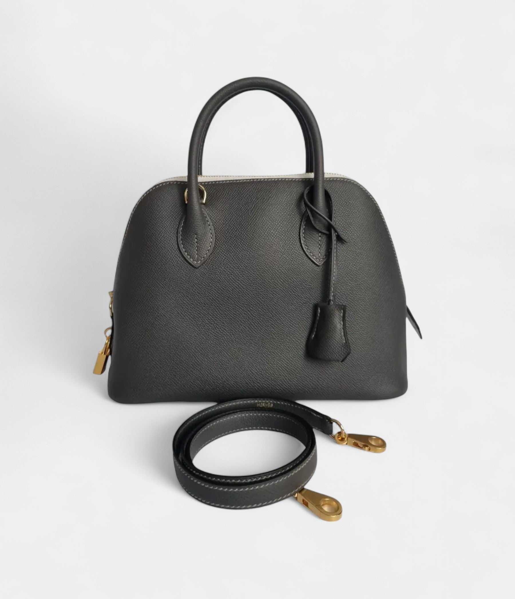 HMBolide 1923 Mini Gris Etain Epsom Leather with Gold Hardware
