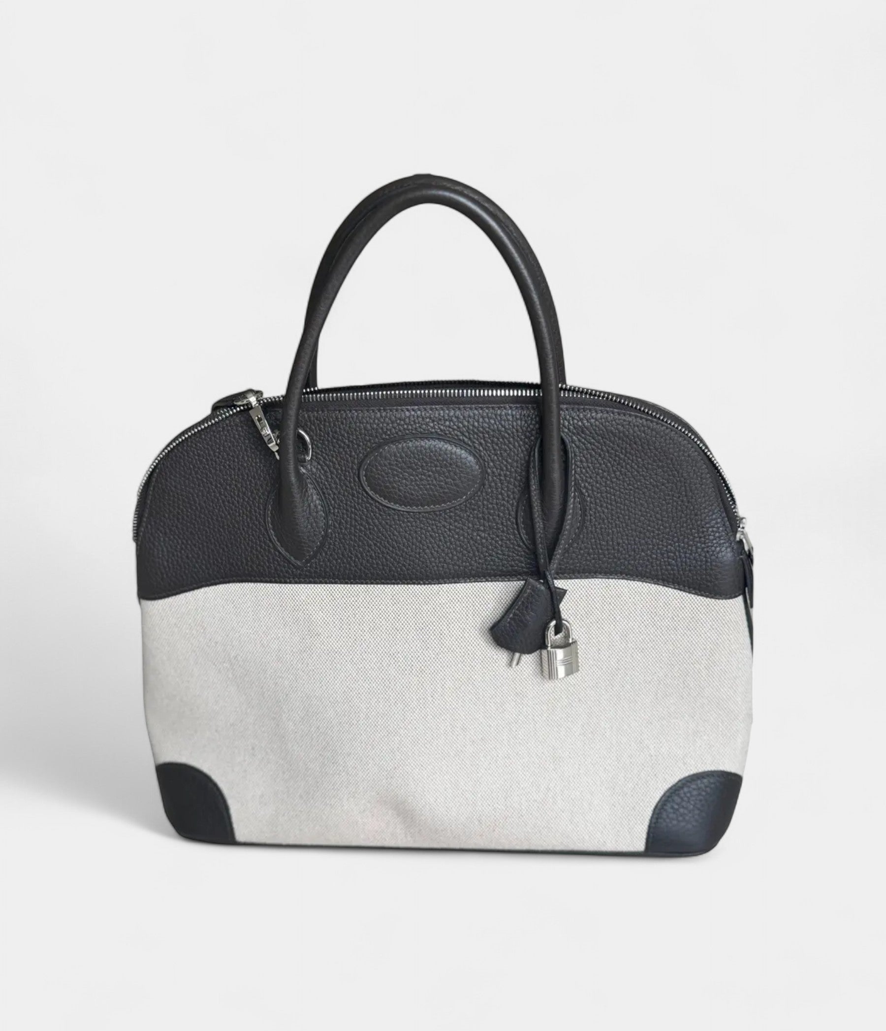 HMBolide 31 Bag in Black Leather and Canvas – Handmade Two-Tone Handbag