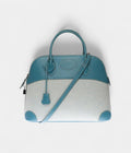 HMBolide 35 Bag in Blue Leather and Canvas – Handmade Two-Tone Shoulder Bag