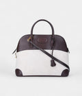 HMBolide 35 Bag in Brown Leather and Canvas – Handmade Two-Tone Shoulder Bag