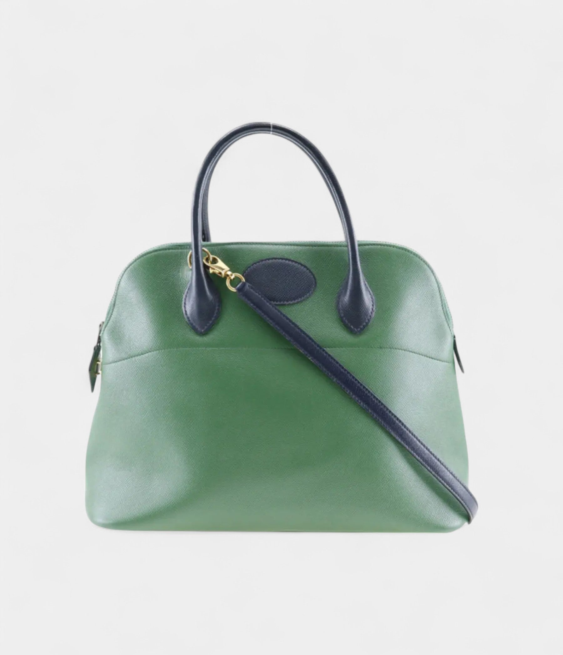 HMBolide 35 Bag in Green and Navy Leather – Handmade Bicolor Handbag