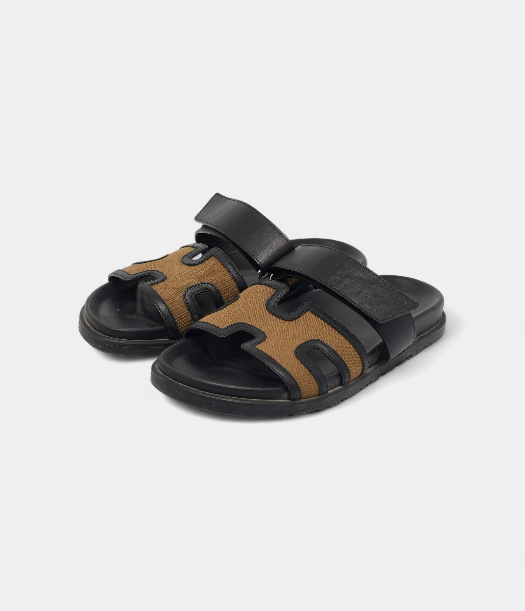 Hermes Brown/Black Canvas and Leather Chypre Sandals 41.5 EU
