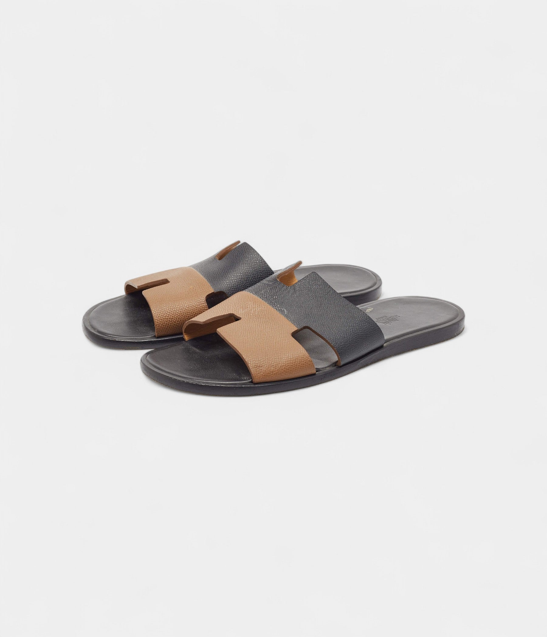 Hermes Brown/Black Leather Izmir Flat Slides 43 EU
