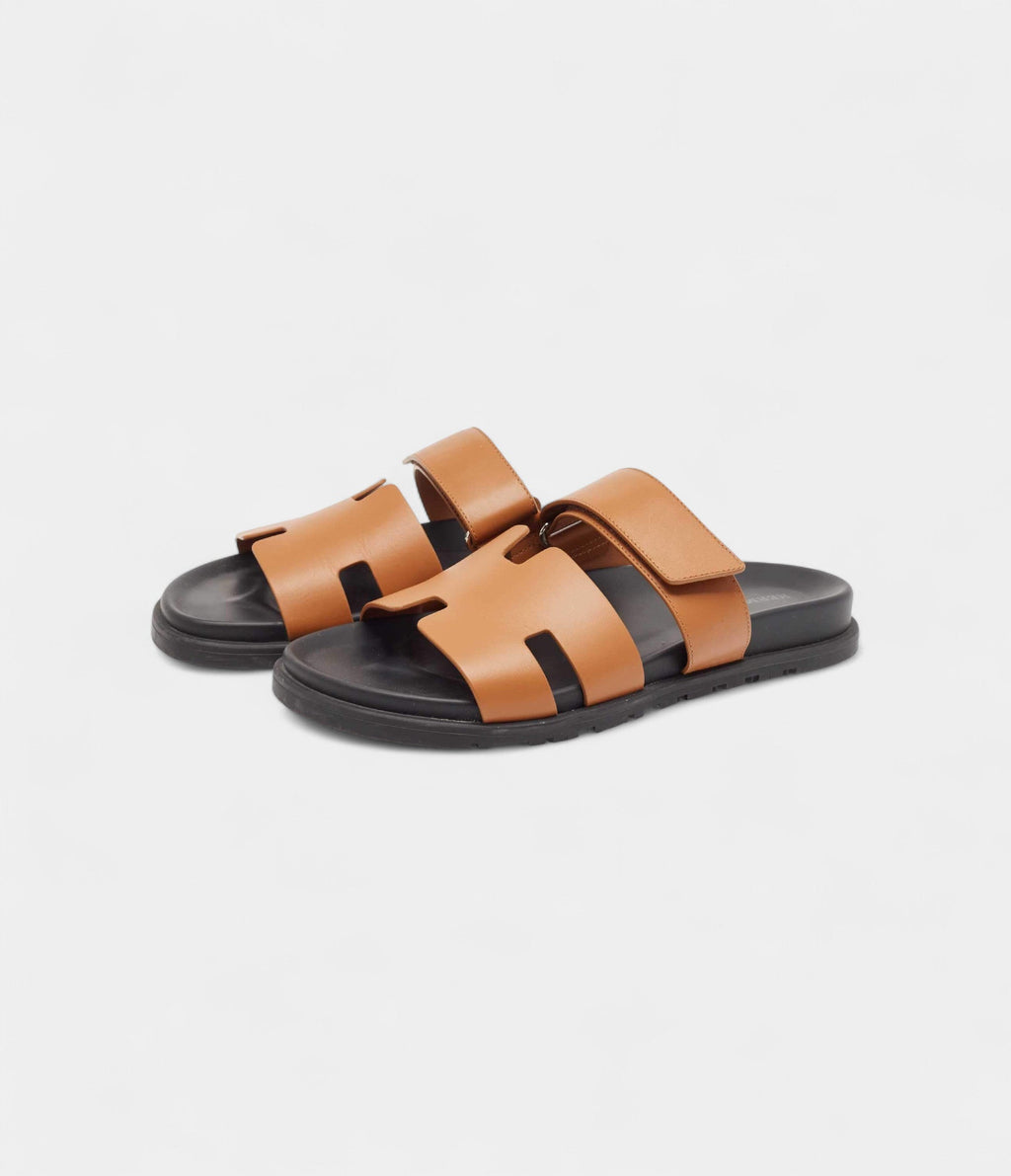 Hermes Brown Leather Chypre Flat Slides 41 EU