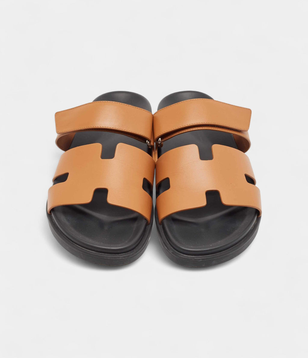 Hermes Brown Leather Chypre Flat Slides 41 EU