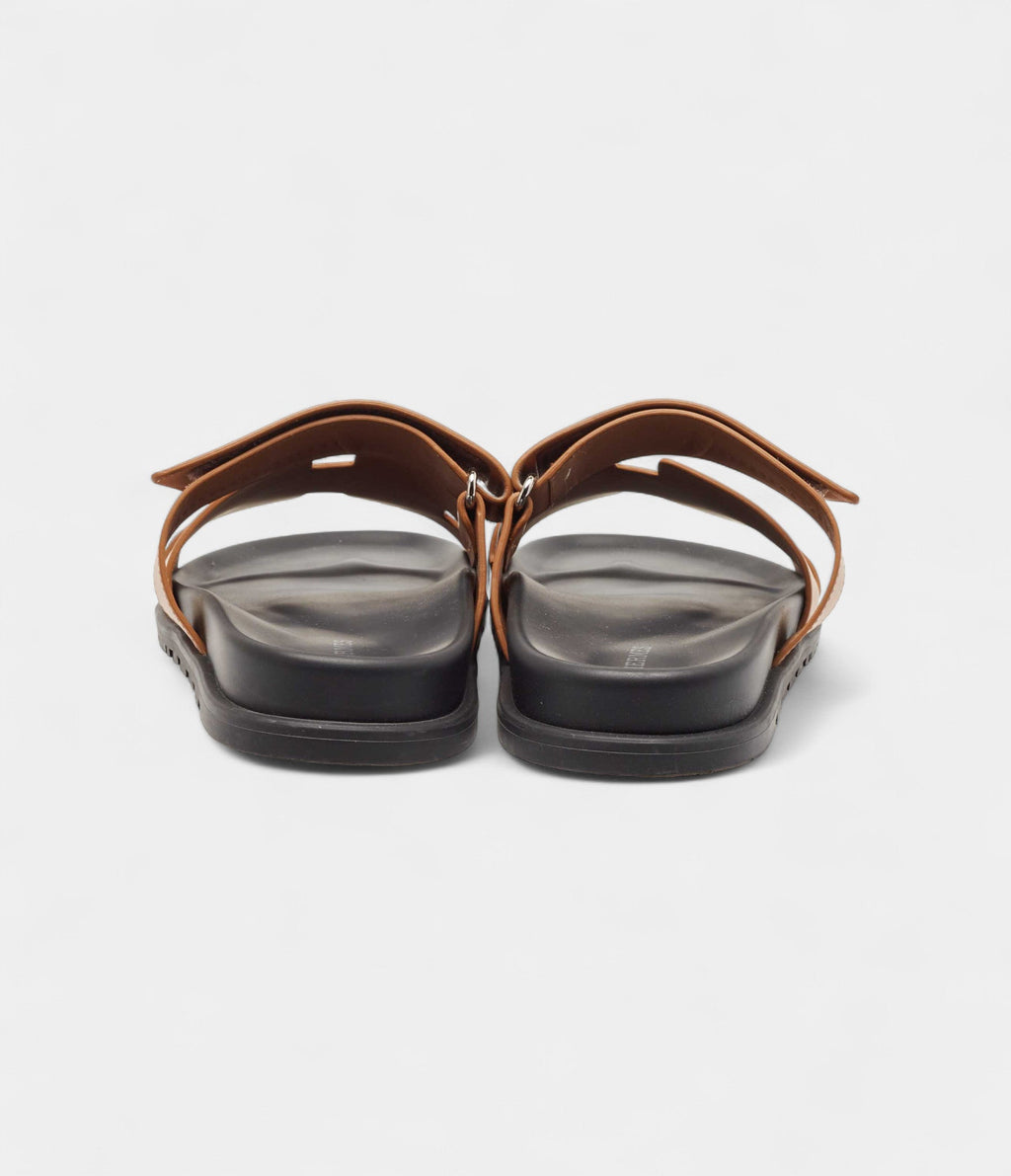 Hermes Brown Leather Chypre Flat Slides 41 EU