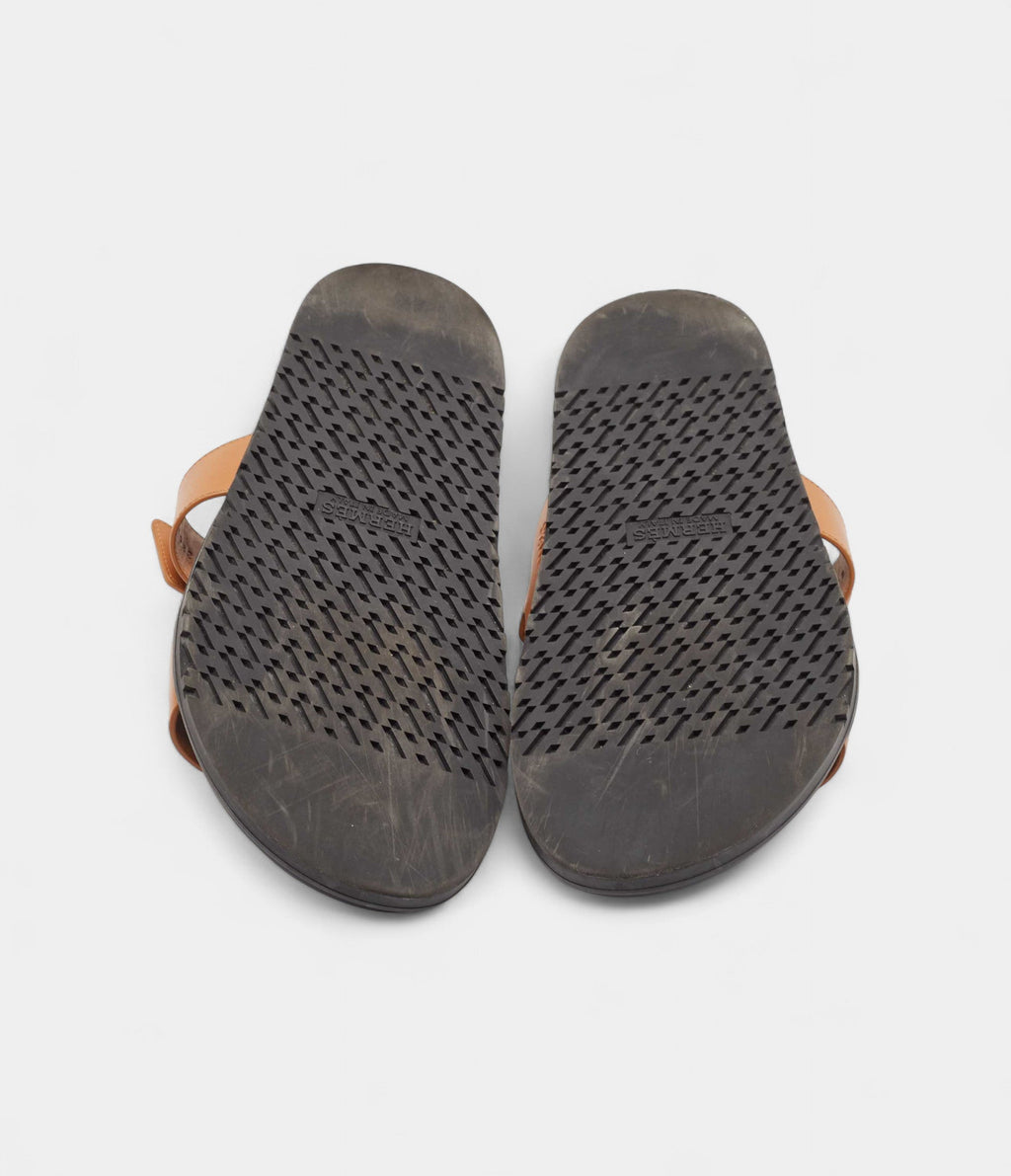 Hermes Brown Leather Chypre Flat Slides 41 EU
