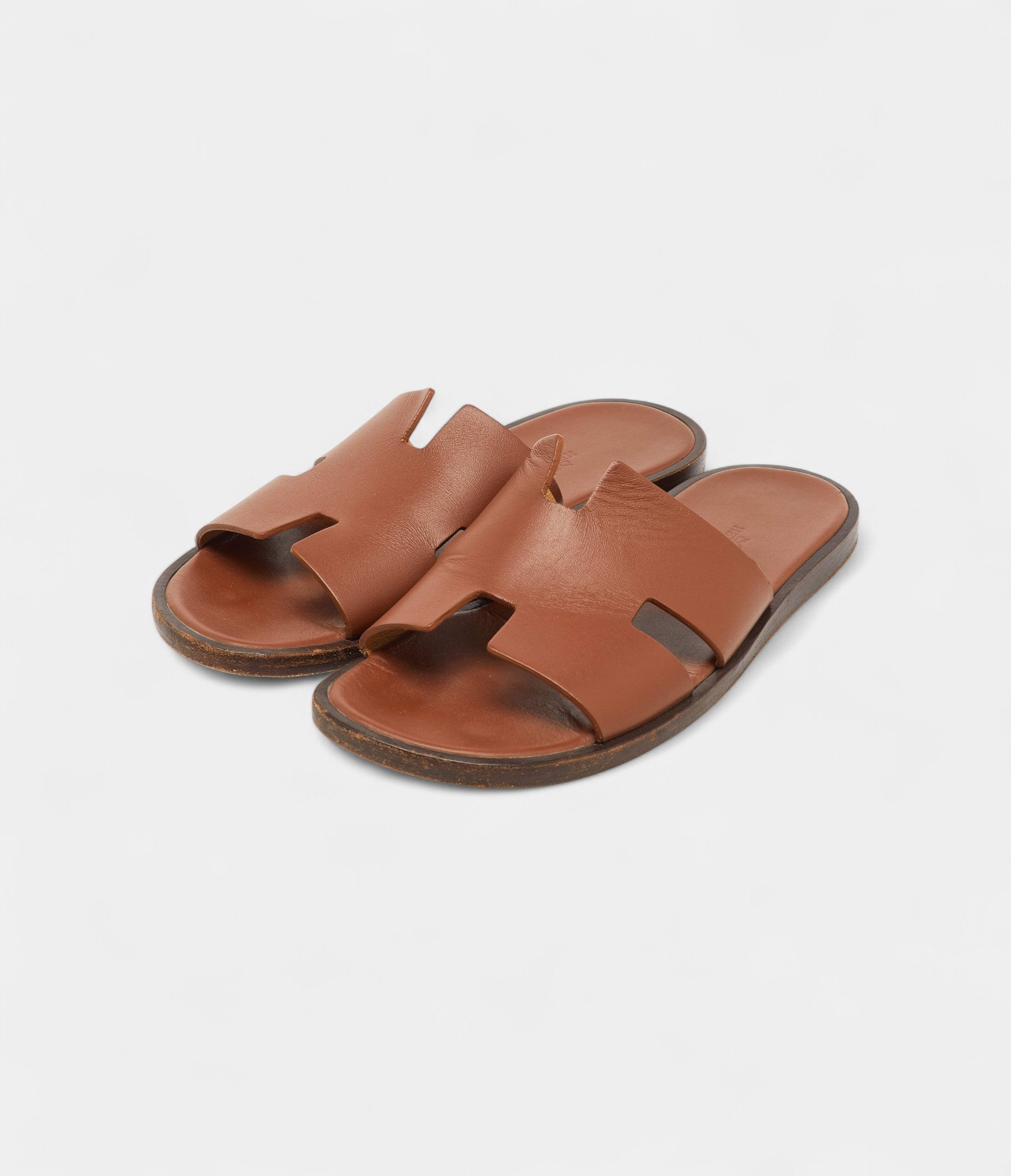 Hermes Brown Leather Izmir Flat Sandals 40.5 EU