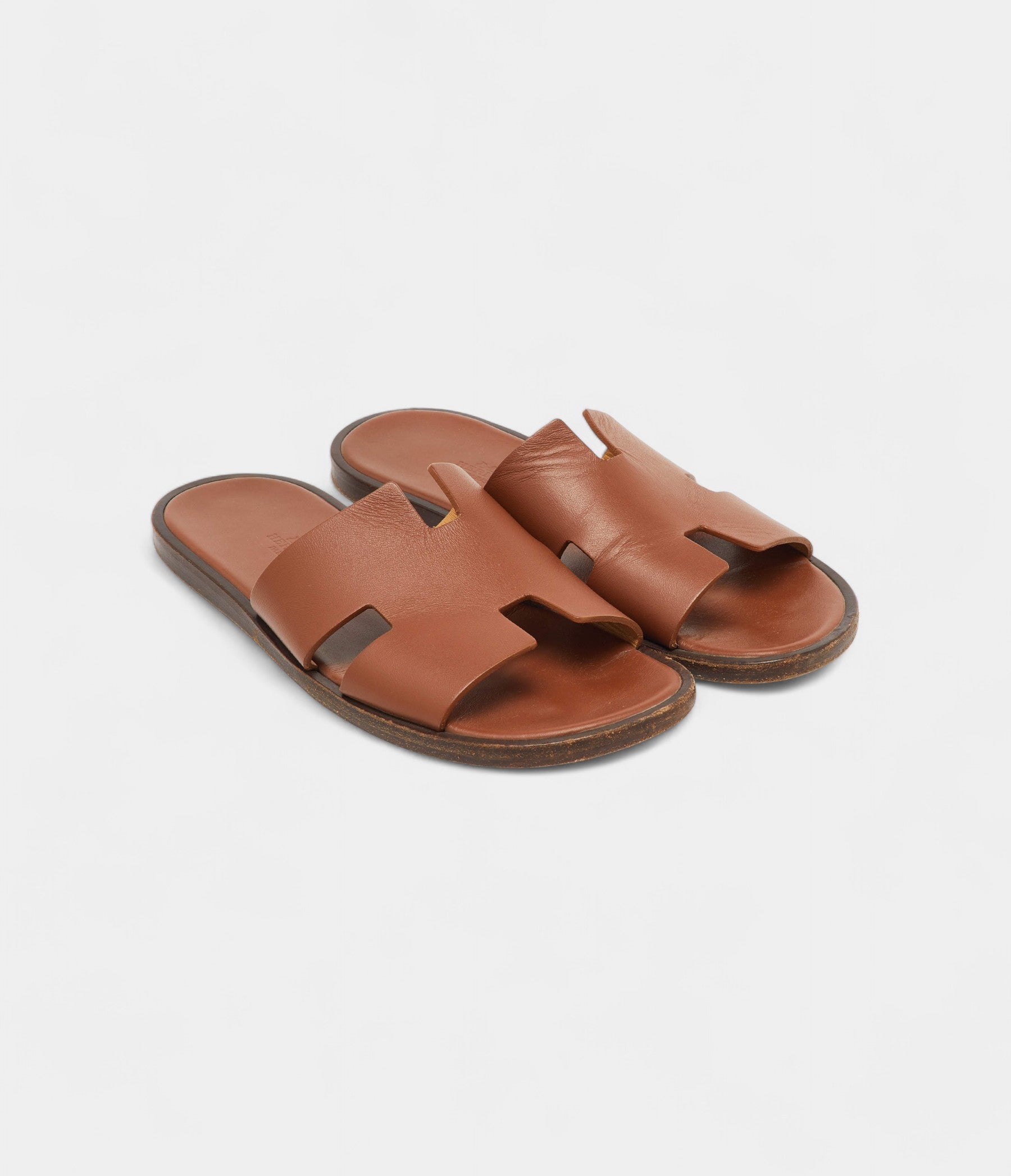 Hermes Brown Leather Izmir Flat Sandals 40.5 EU
