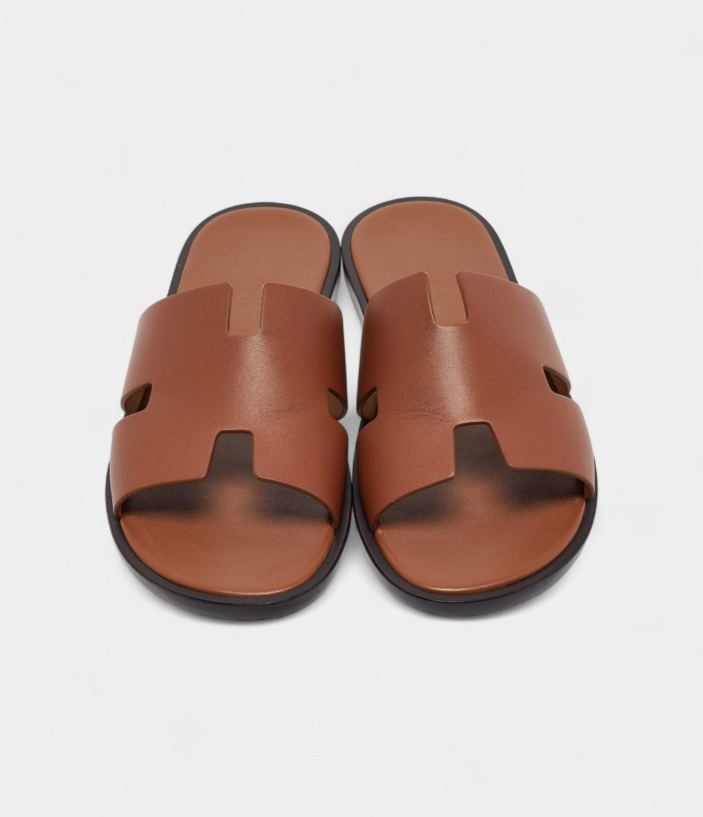 Hermes Brown Leather Izmir Slides 43 EU