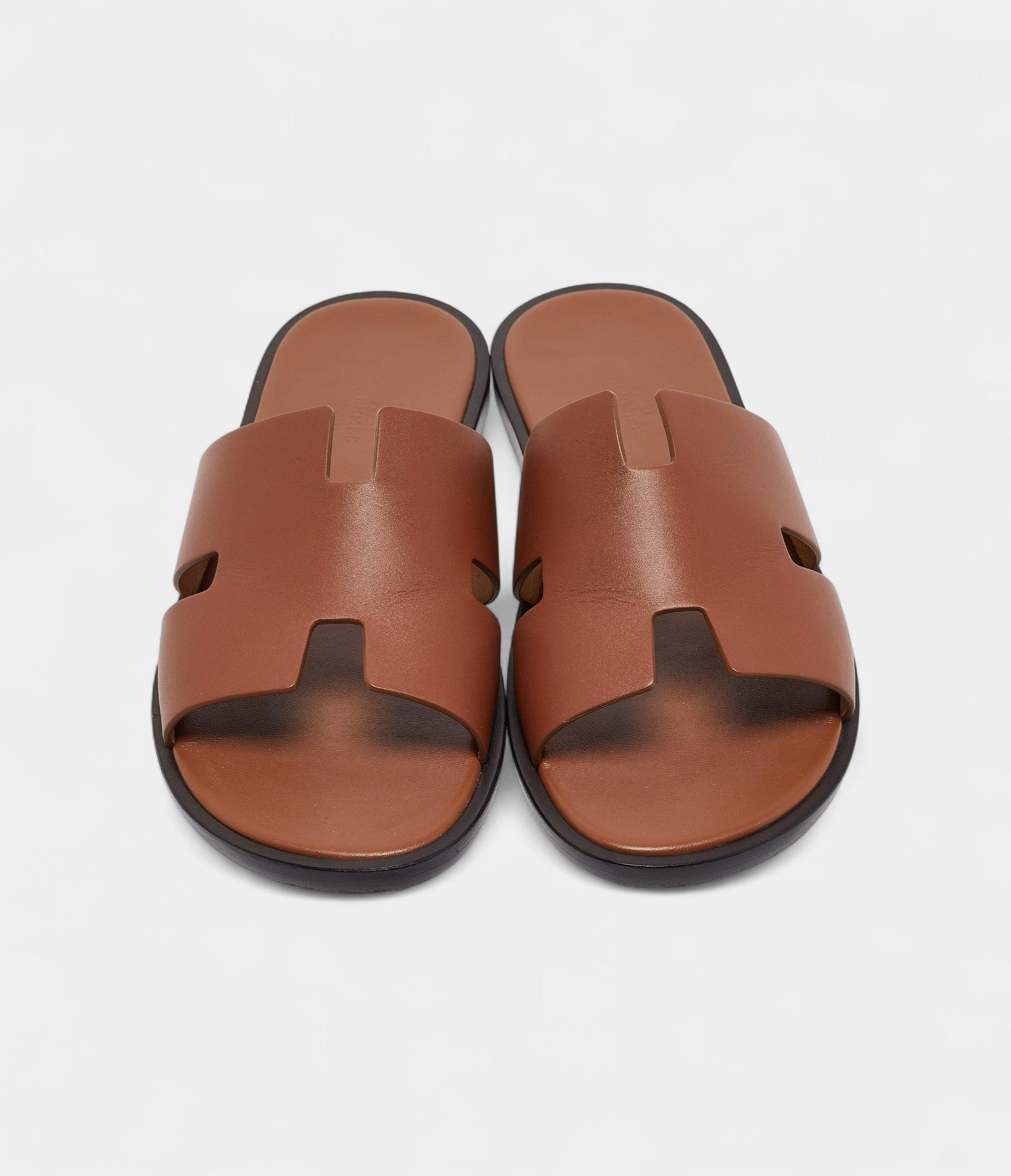 Hermes Brown Leather Izmir Slides 43 EU