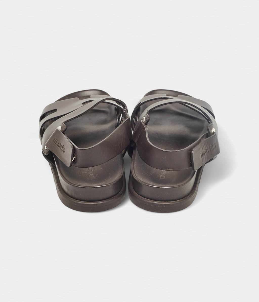 Hermes Brown Leather Takara Slide Slingback Sandals 43 EU