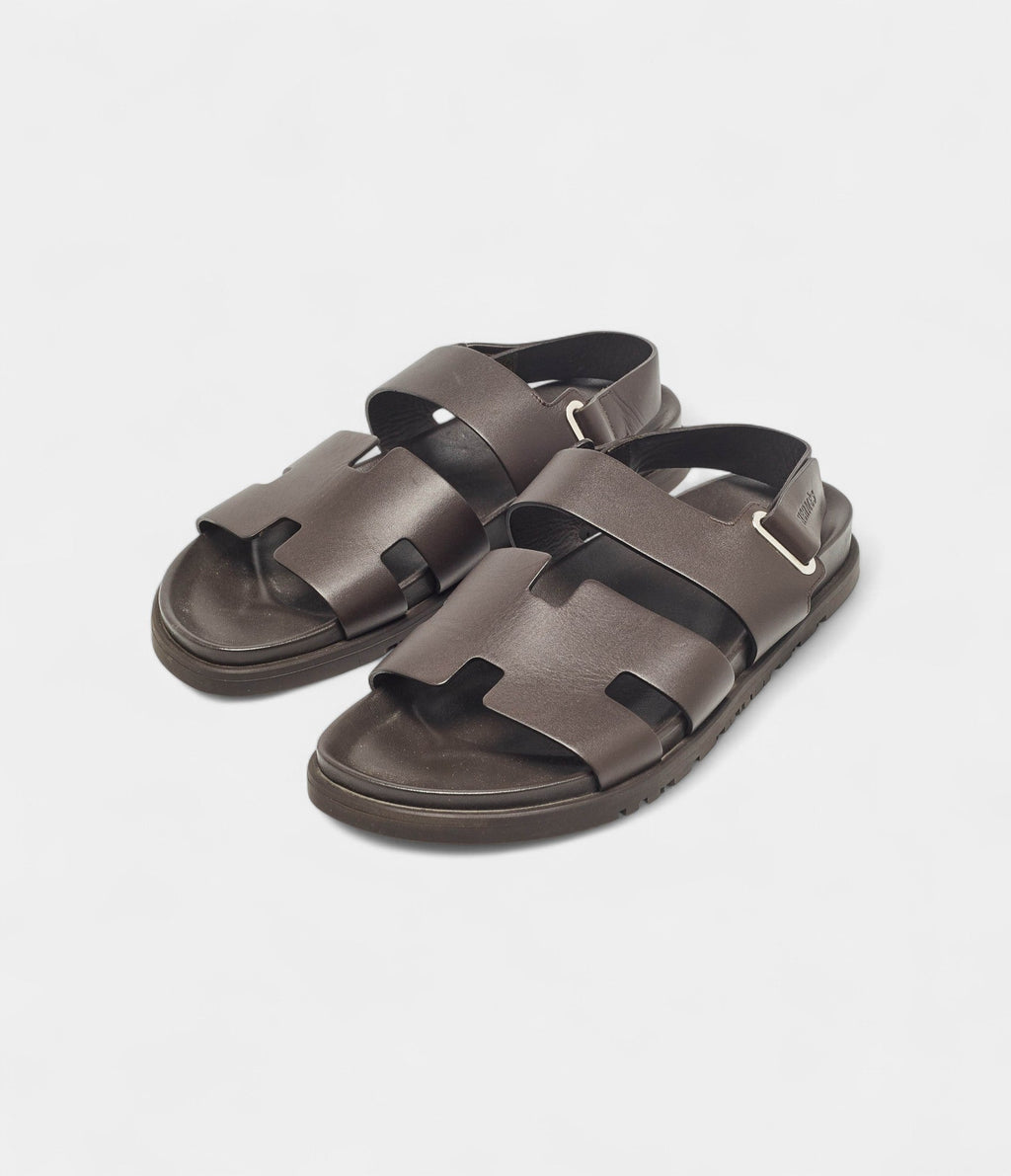 Hermes Brown Leather Takara Slide Slingback Sandals 43 EU