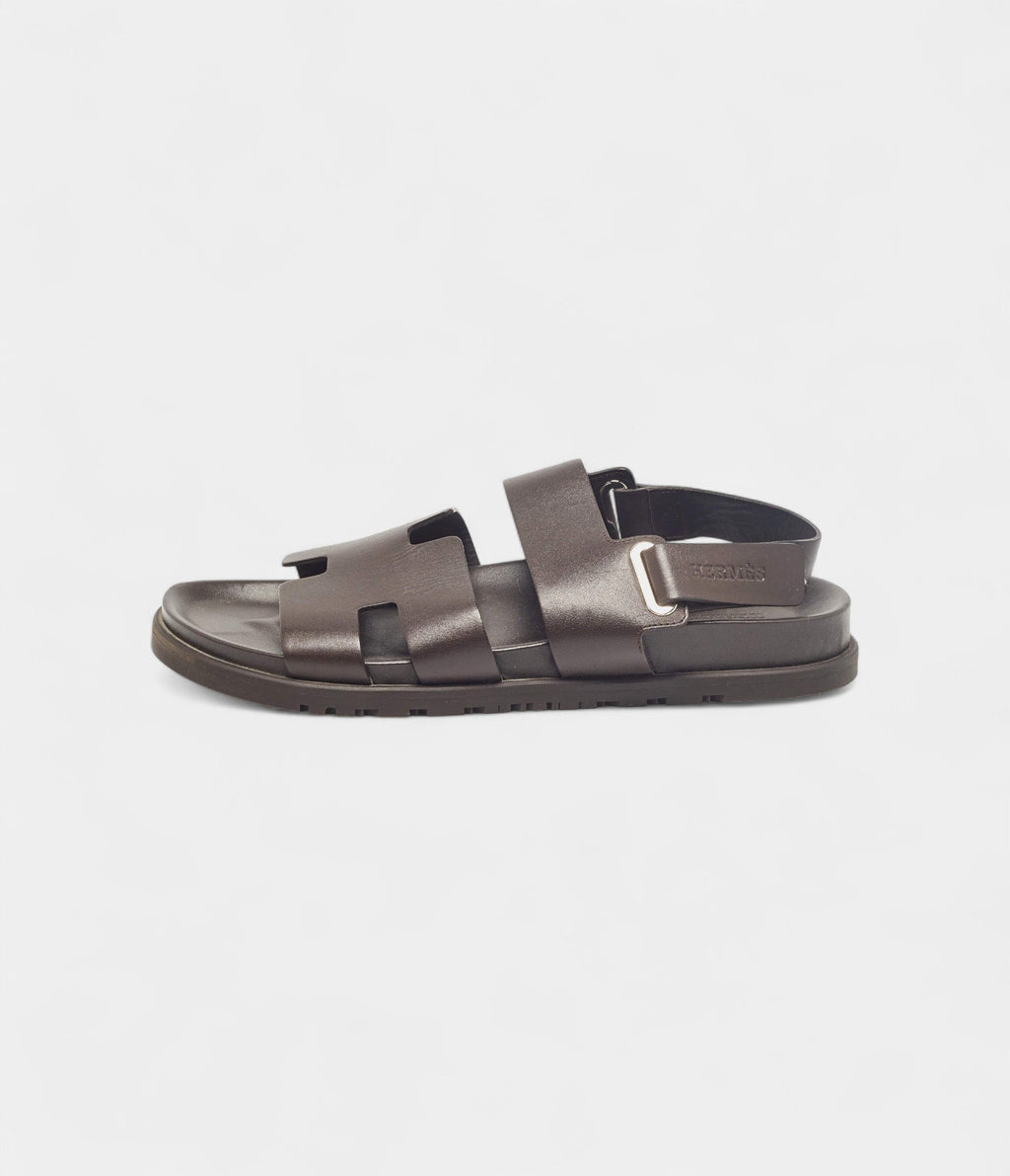 Hermes Brown Leather Takara Slide Slingback Sandals 43 EU