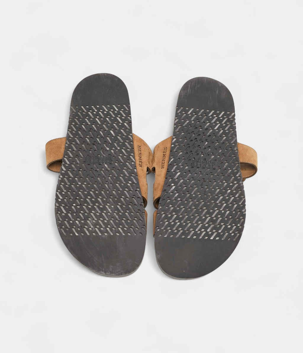 Hermes Brown Suede Chypre Sandals 45.5 EU
