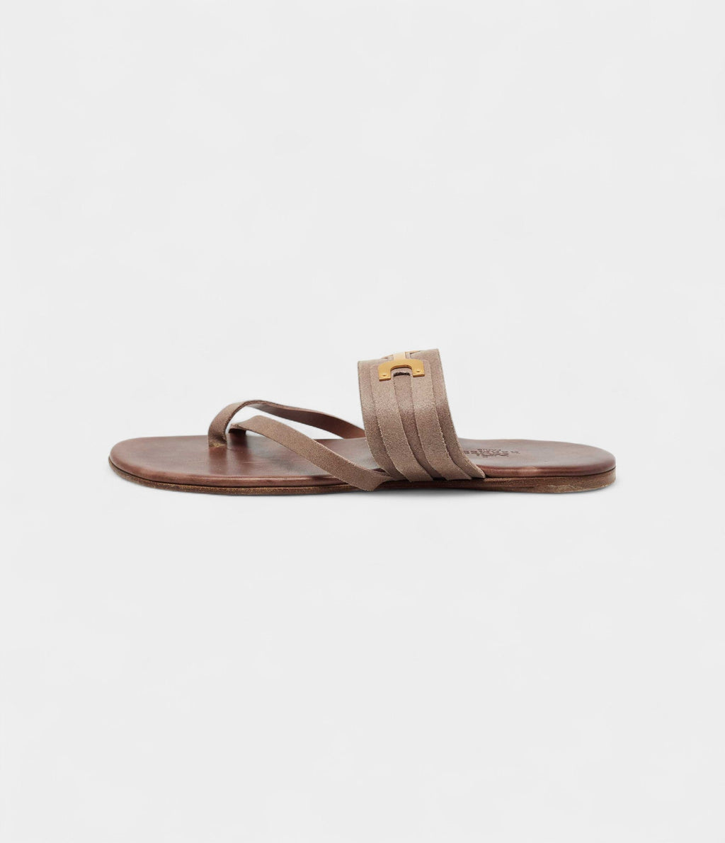 Hermes Brown Suede Ring Toe Flat Sandals 41 EU