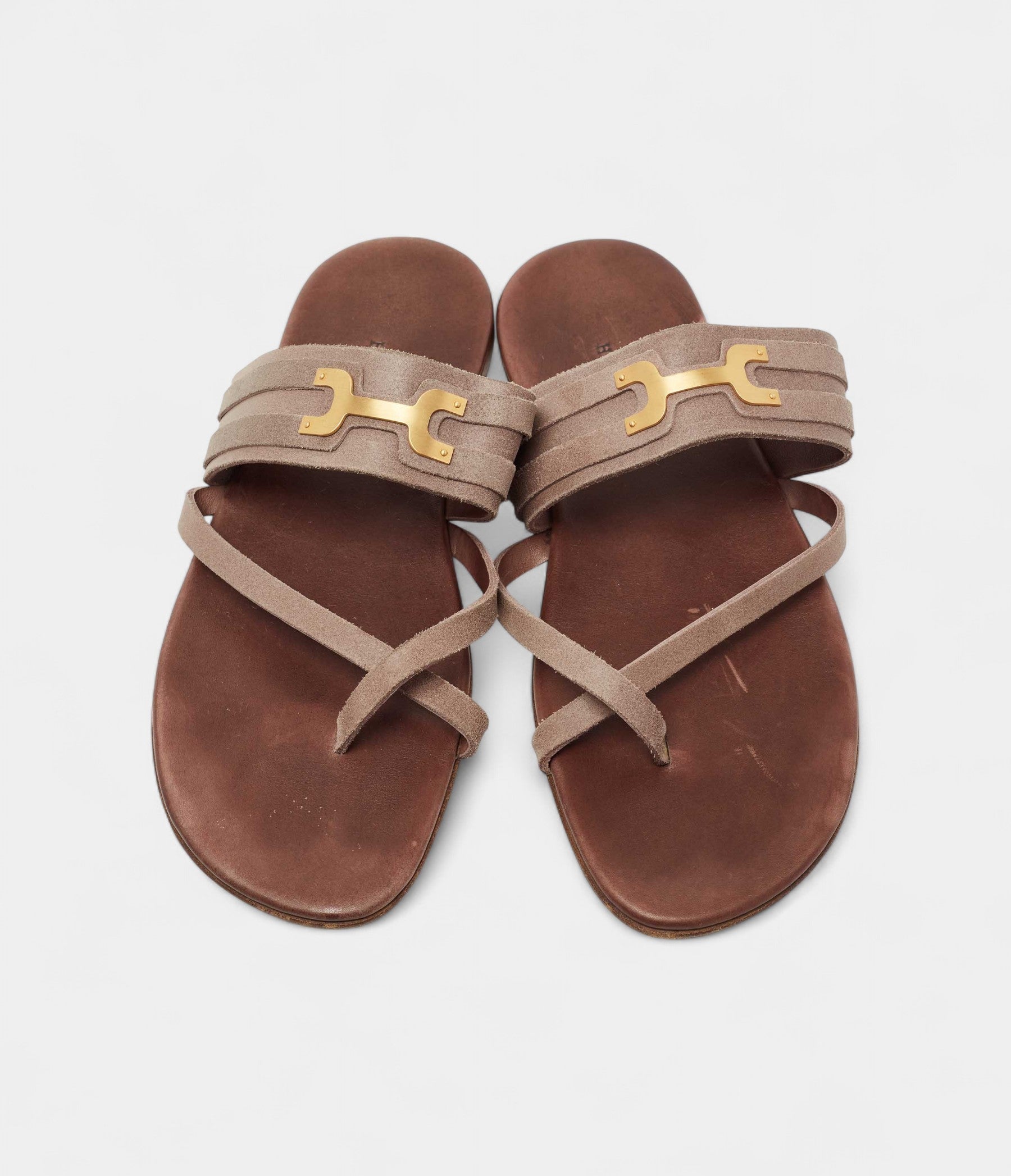 Hermes Brown Suede Ring Toe Flat Sandals 41 EU