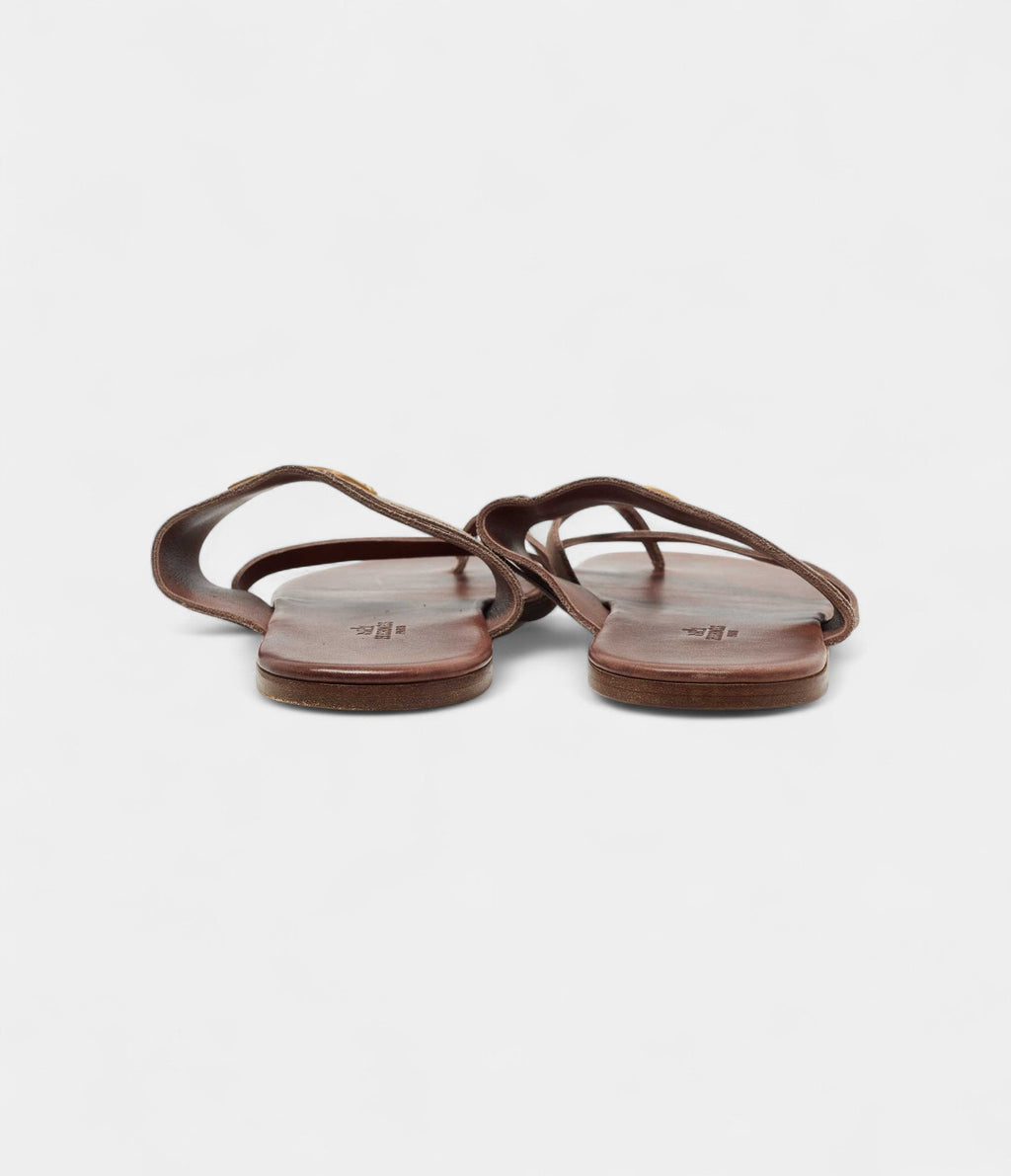 Hermes Brown Suede Ring Toe Flat Sandals 41 EU